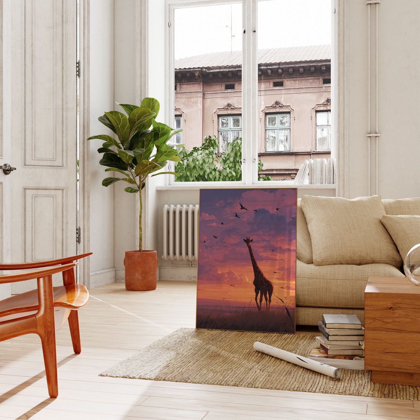 Sunset Savanna Giraffe Poster