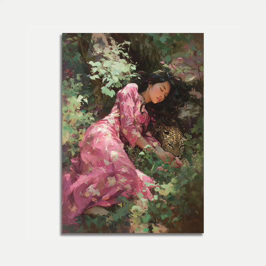 Luipaard en Roze Jurk Poster