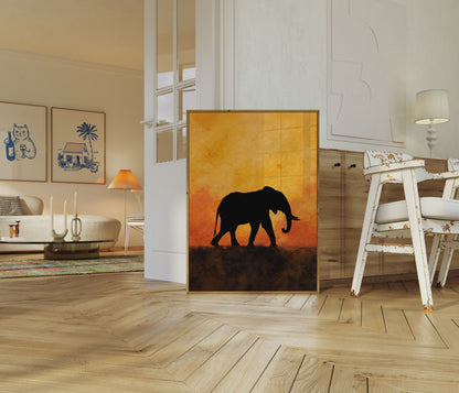 Sunset Silhouette Elephant Poster