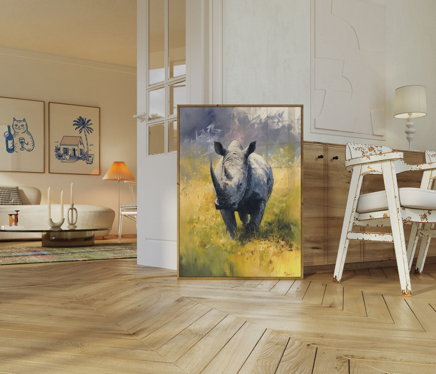 Majestic Rhino in Golden Grasslands Poster