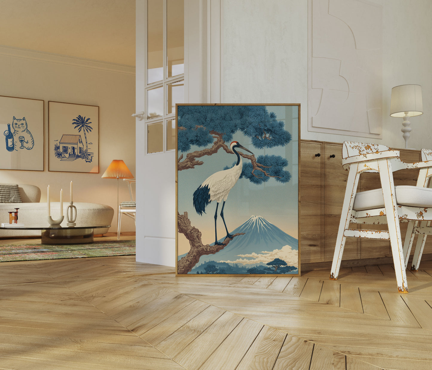 Kran og Mount Fuji-plakat