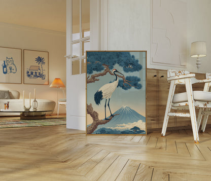 Kran og Mount Fuji-plakat