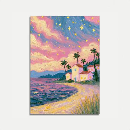 Starry Coastal Villa Sunset Poster