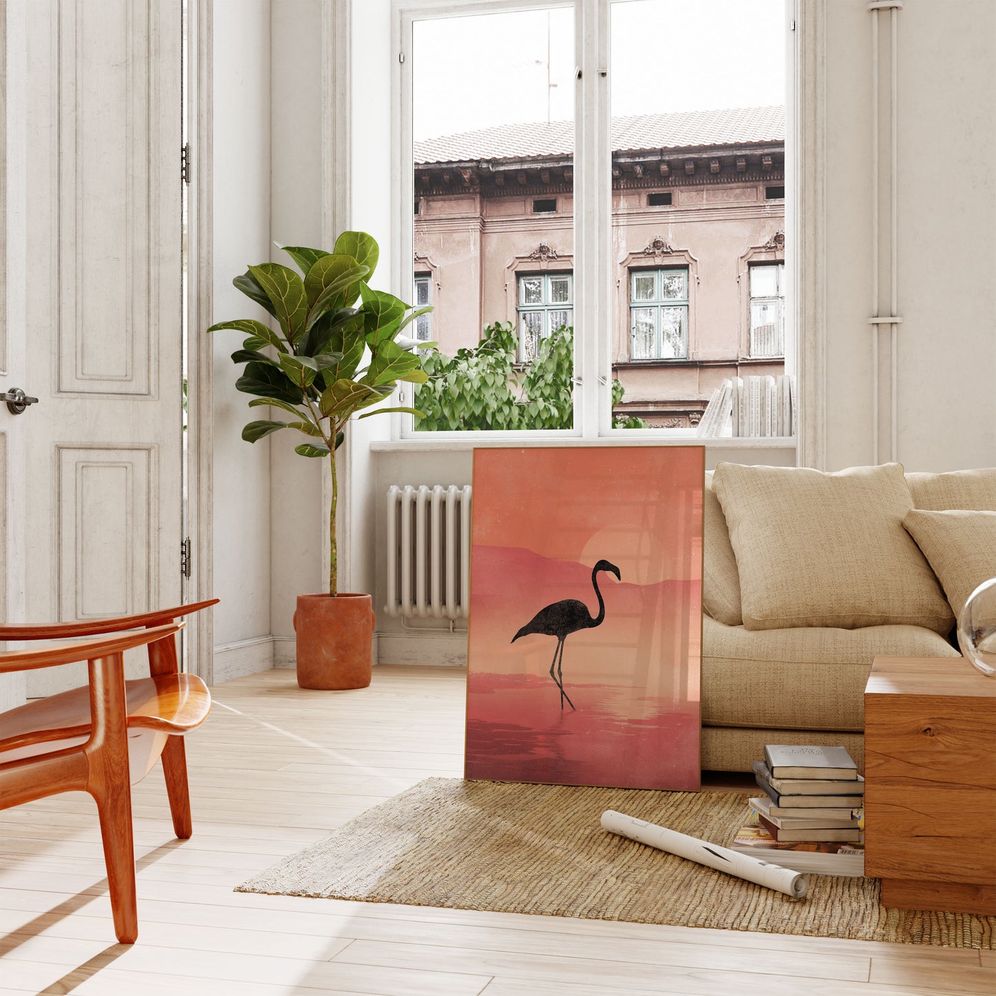 Flamingo Zonsondergang Silhouet Poster