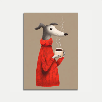 Póster de perro de café acogedor