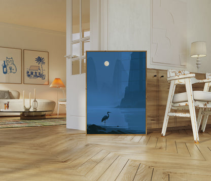 Reiher im Mondlicht Poster