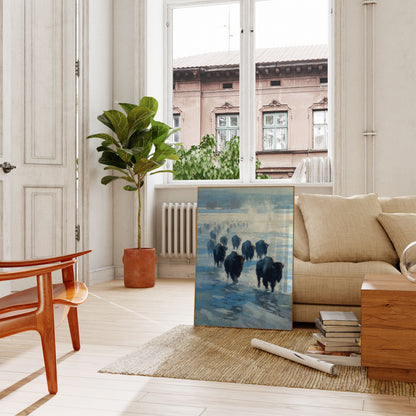 Bison Krydser Frossen Flod Plakat