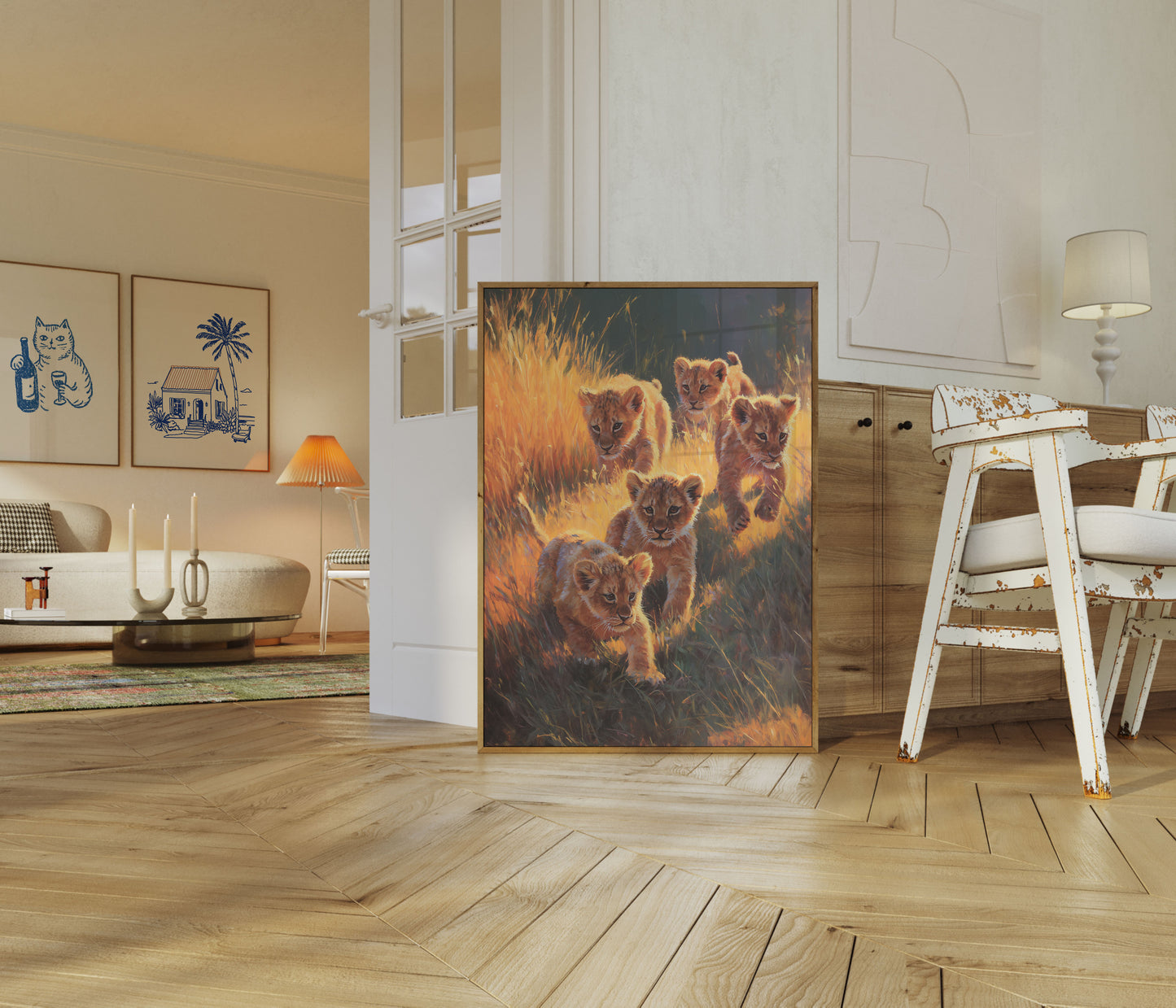 Affiche Lionceaux dans la Savane Dorée