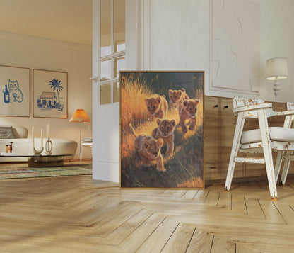 Affiche Lionceaux dans la Savane Dorée