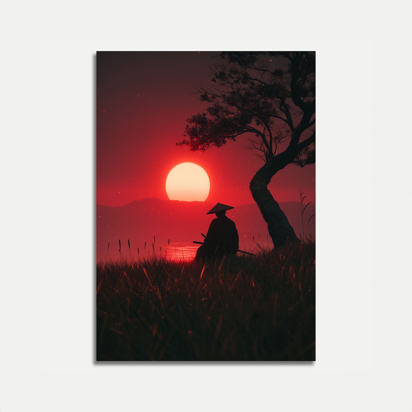 Plakát Samuraj při západu slunce u vody
