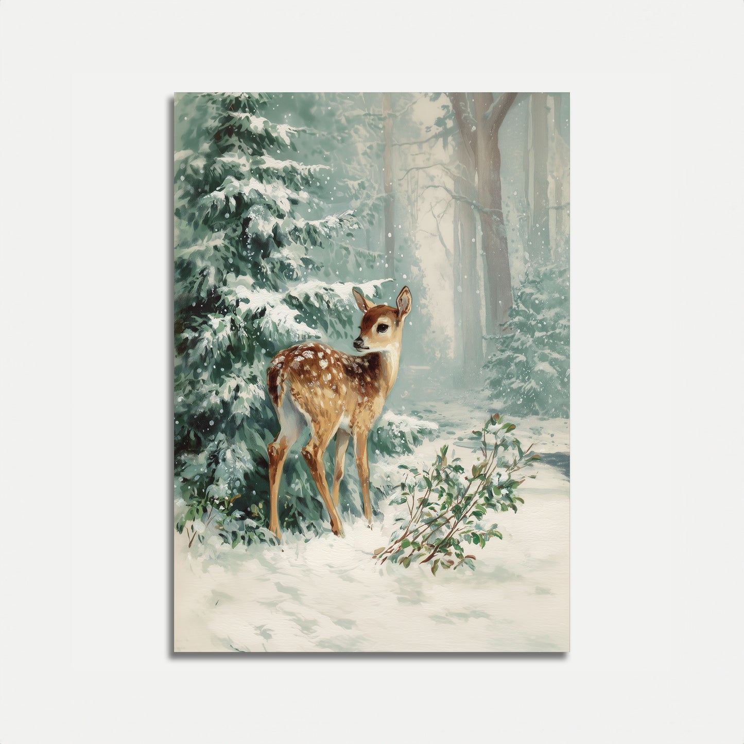 Fawn in Snowy Forest Poster