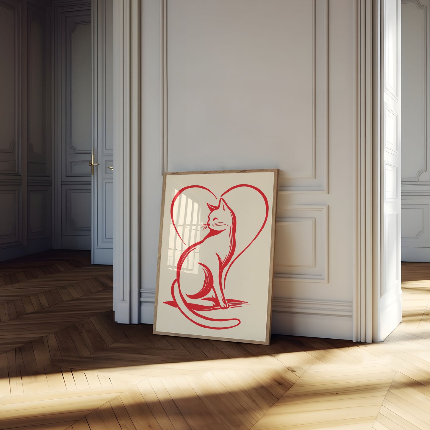 Cat Love Heart Line Poster