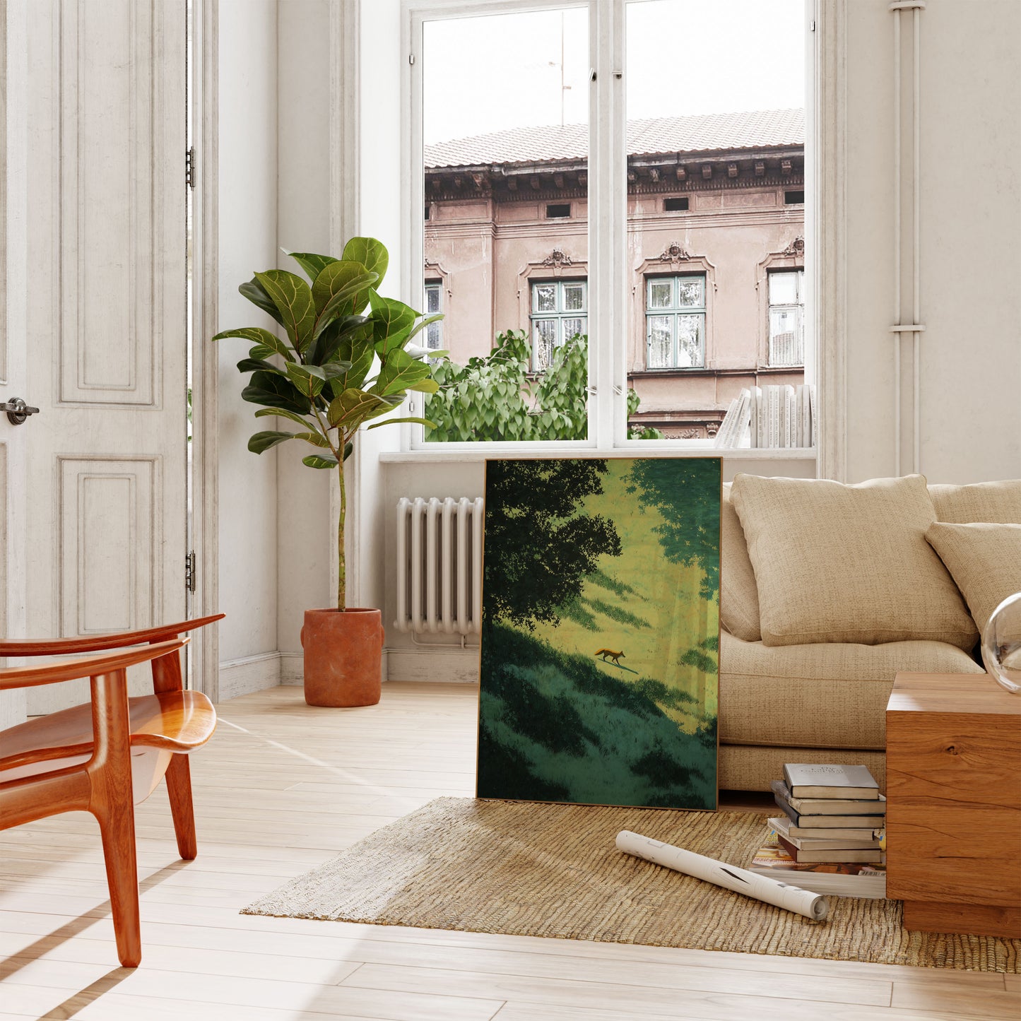 Fox Running Through Meadow Poster