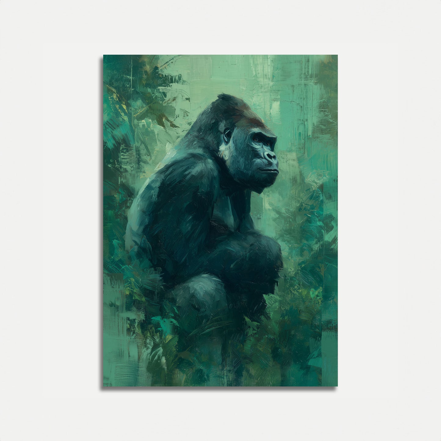 Kontemplativ Gorilla i Grønt Plakat