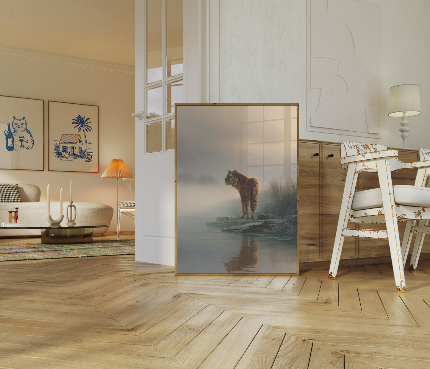 Misty Tiger Reflection Poster