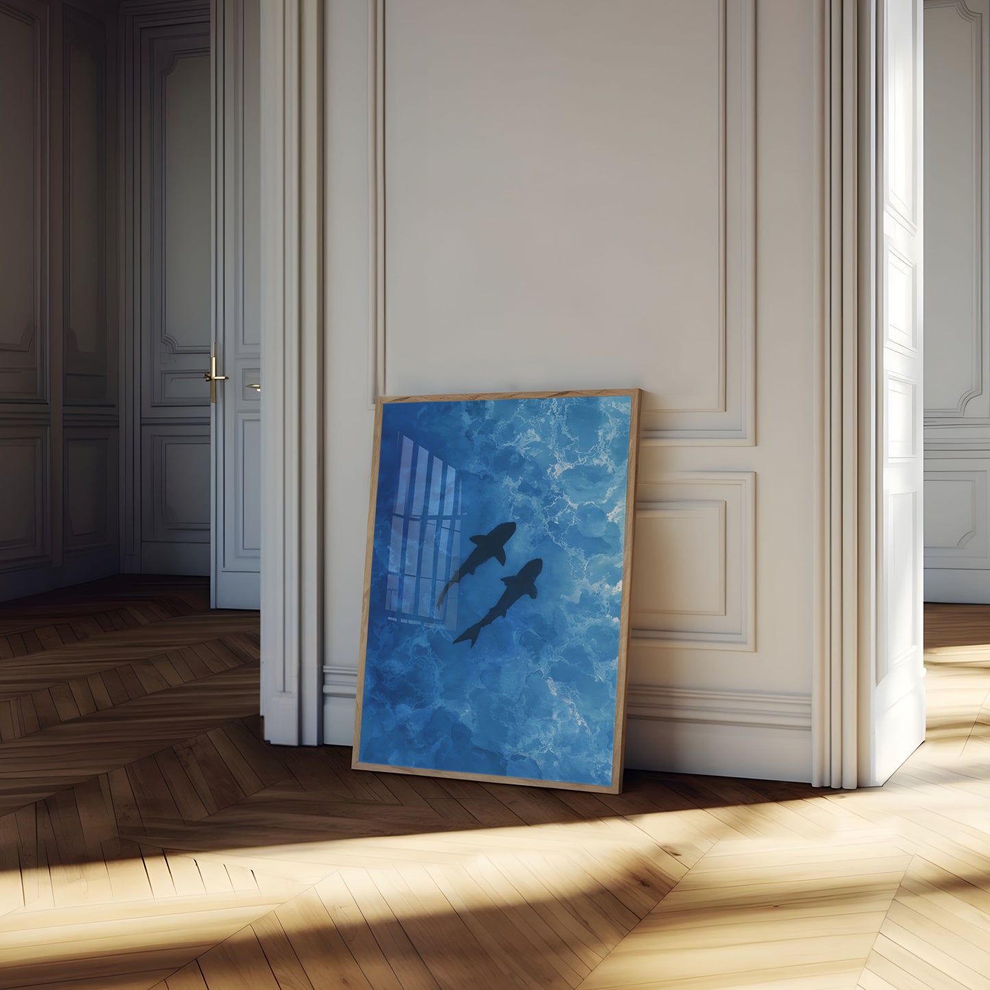 Sharks Swimming Ocean Depths Poster