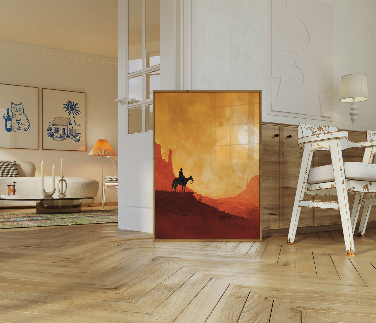 Lone Cowboy Sunset Poster