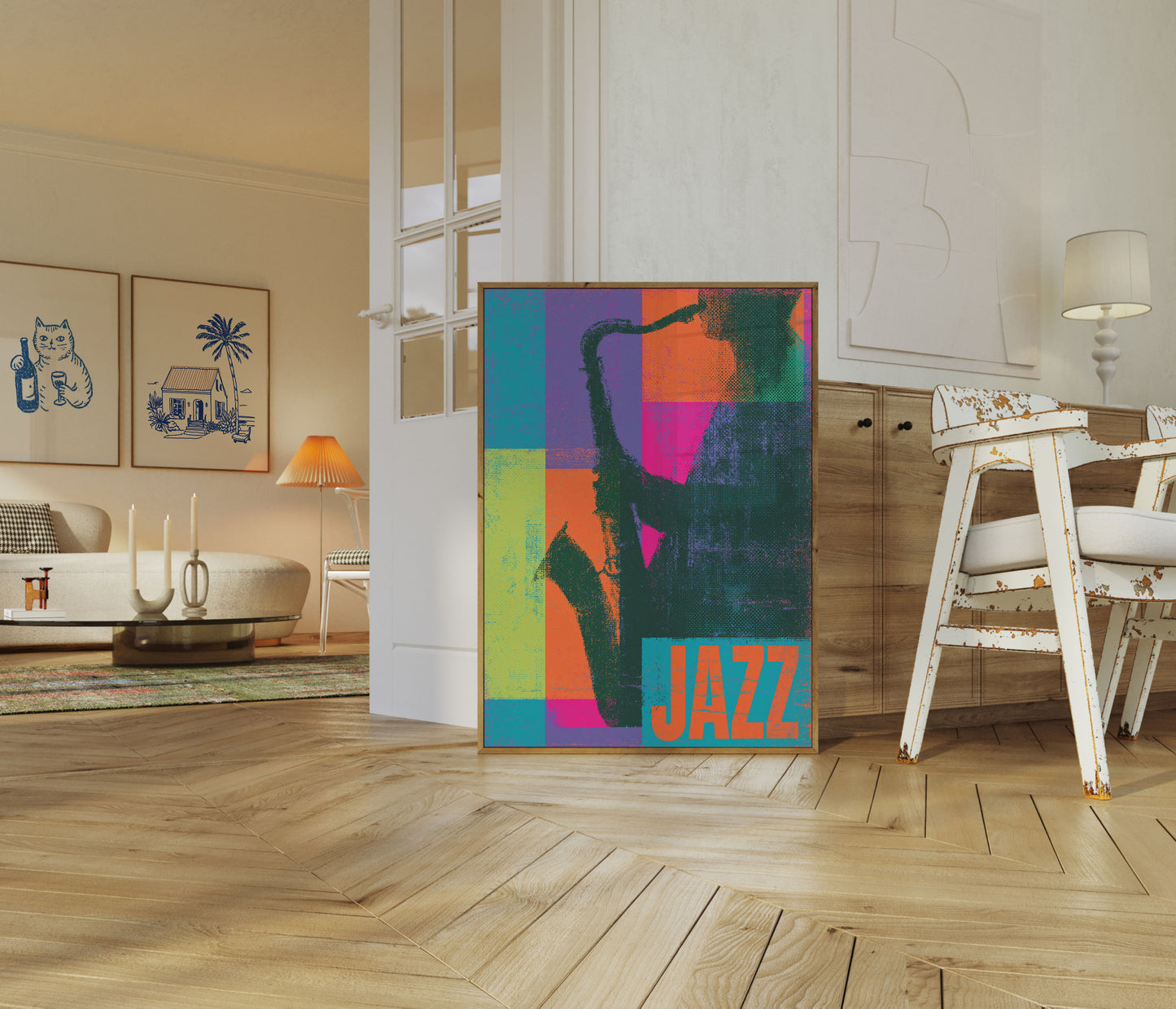 Colorful Jazz Saxophone Player Poster
