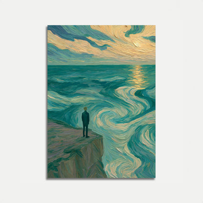 Contemplative Figure by the Ocean Poster
