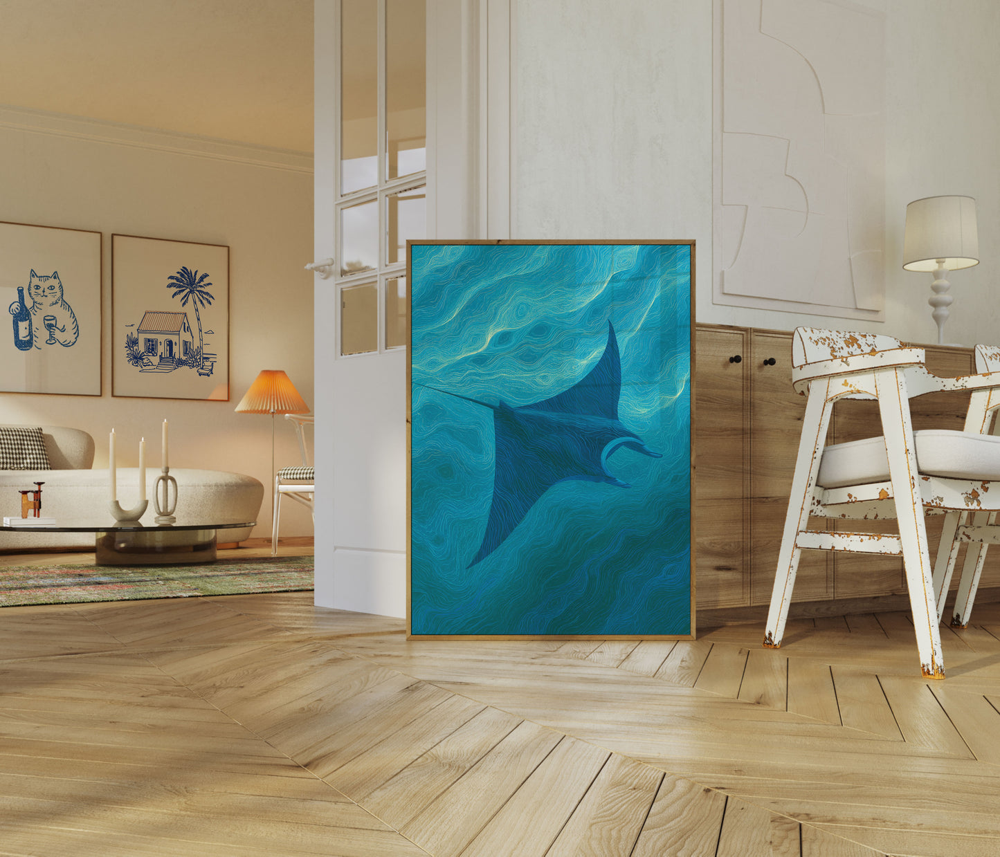 Plakat z Mantą i Falami Oceanu