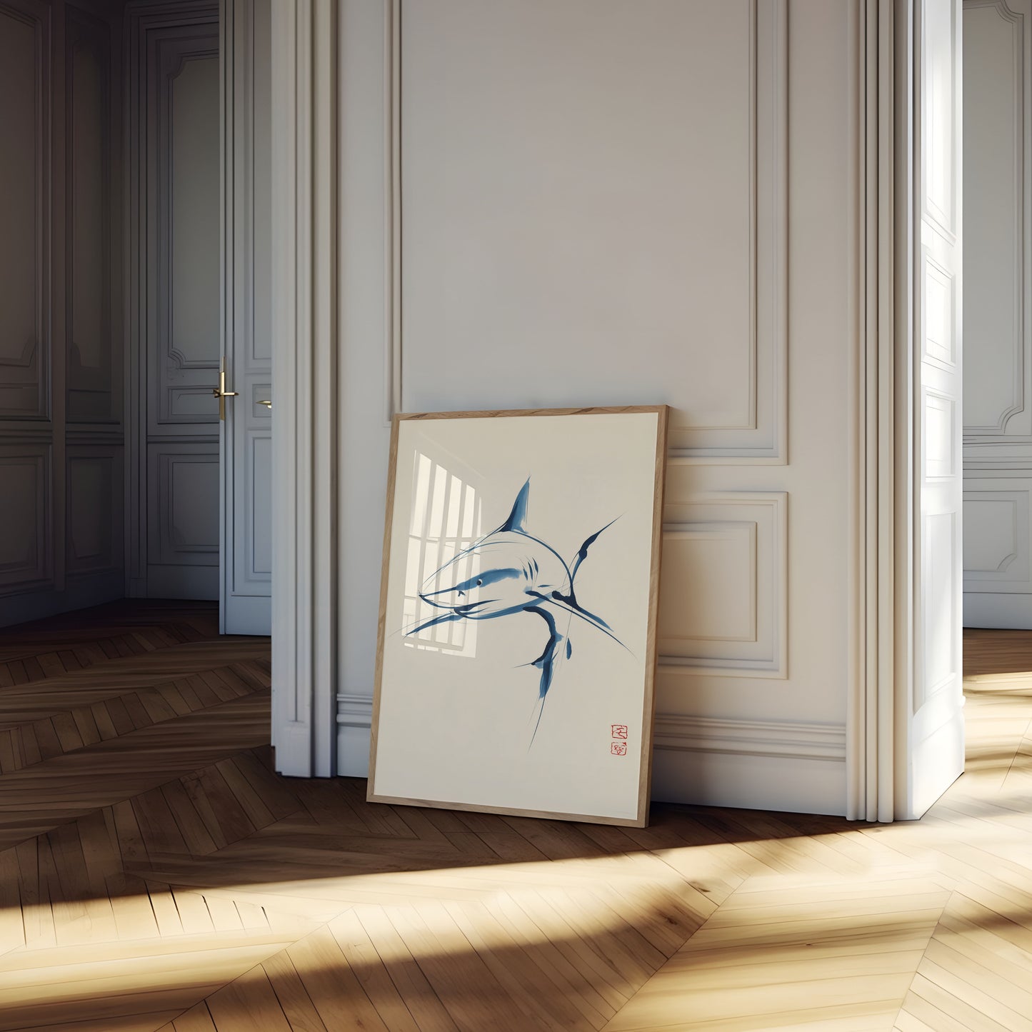 Fluid Blue Shark Silhouette Poster