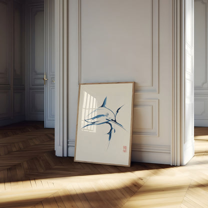 Fluid Blue Shark Silhouette Poster