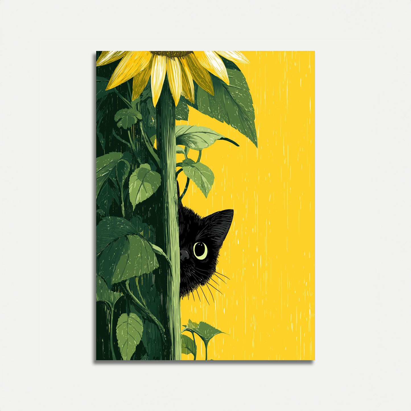 Black Cat Among Sunflowers Poster