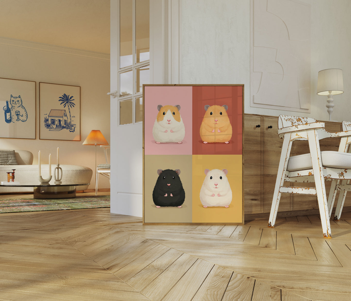 Kleurrijke Gedrongen Hamster Kwartet Poster