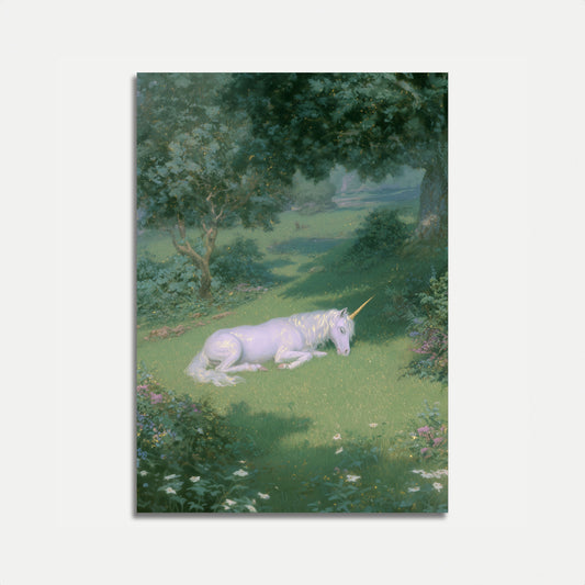 Unicorno in riposo nella Foresta Incantata Poster