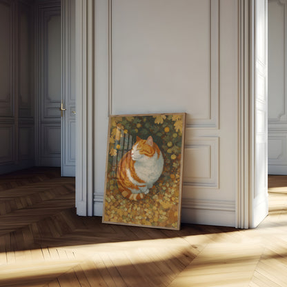 Ginger Cat in Flowers Poster