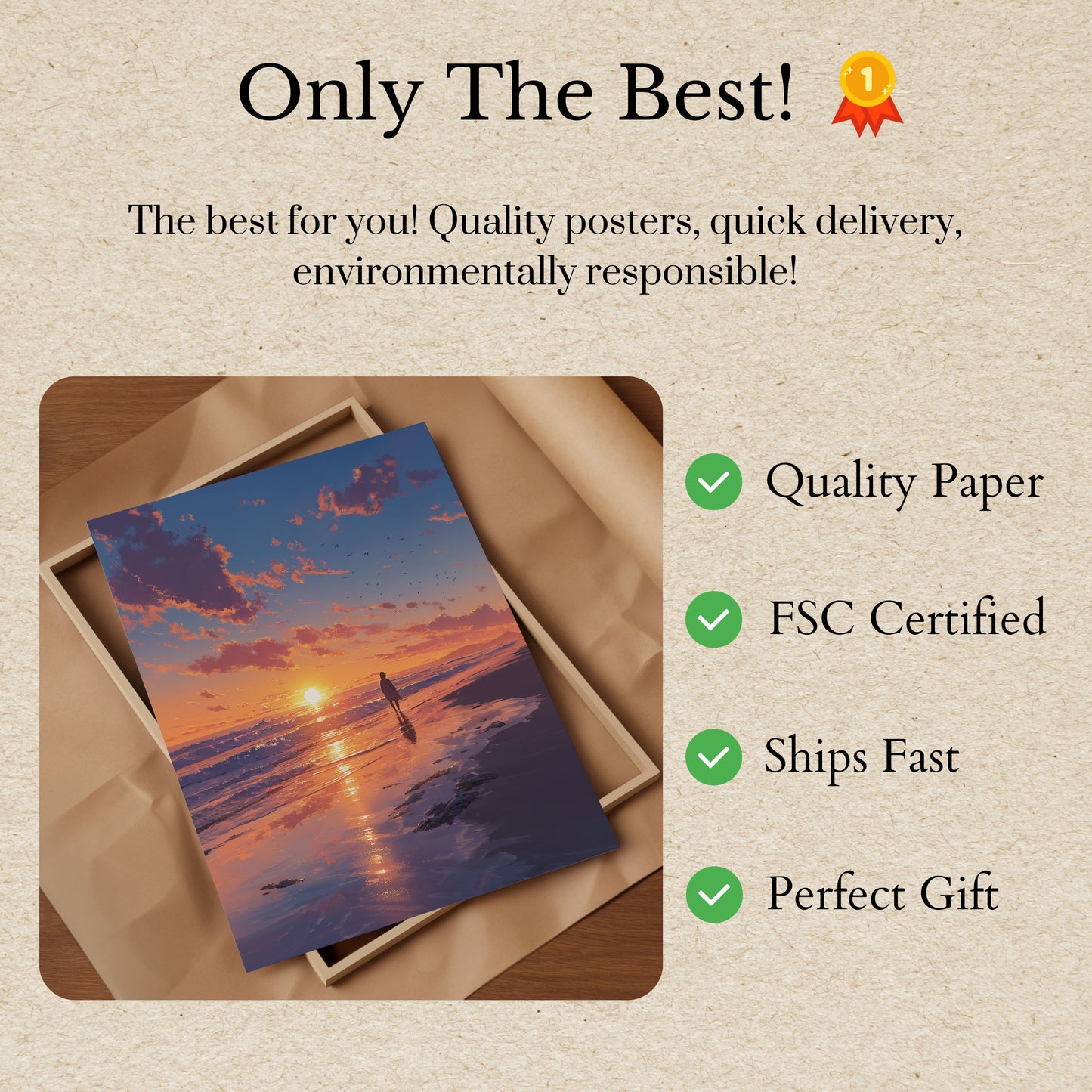 Plakat Surfera Patrzącego na Złoty Zachód Słońca