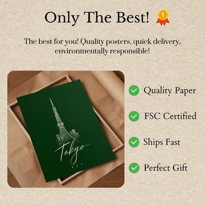 Tokyo Skyline Minimalistisch Groen Poster