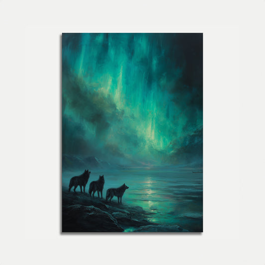 Wolves by the Glowing Lake Poster