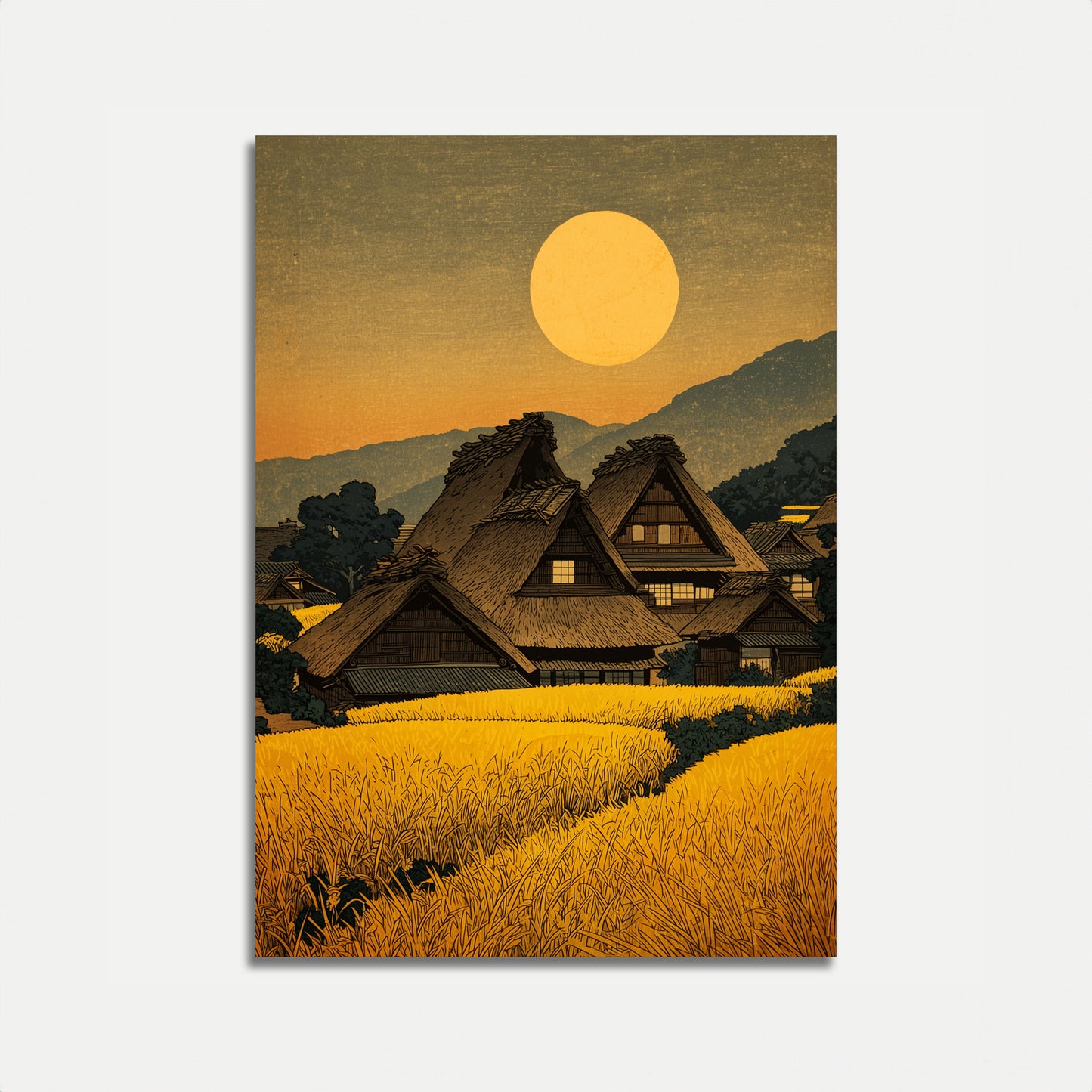 Traditional Japanese Village Sunset Poster