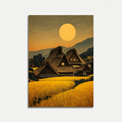 Traditional Japanese Village Sunset Poster