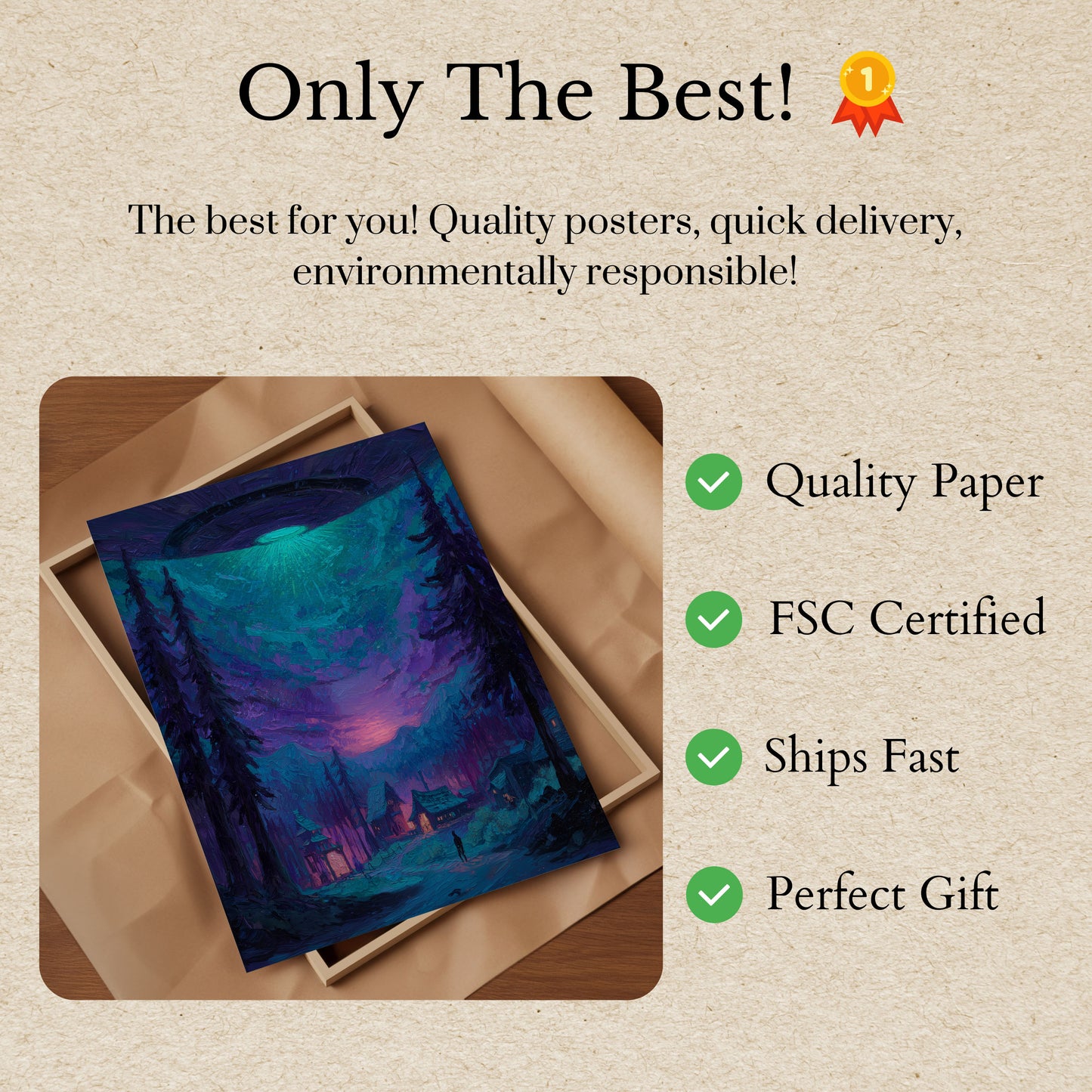 Alien Abduction Forest Night Poster