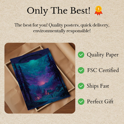 Alien Abduction Forest Night Poster