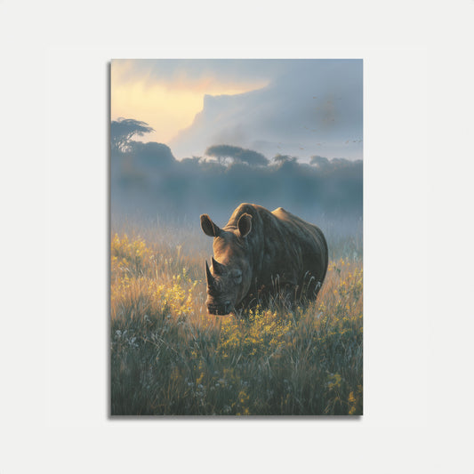 Misty Rhino Safari Morning Poster