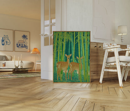 Deer in Bamboo Forest Poster