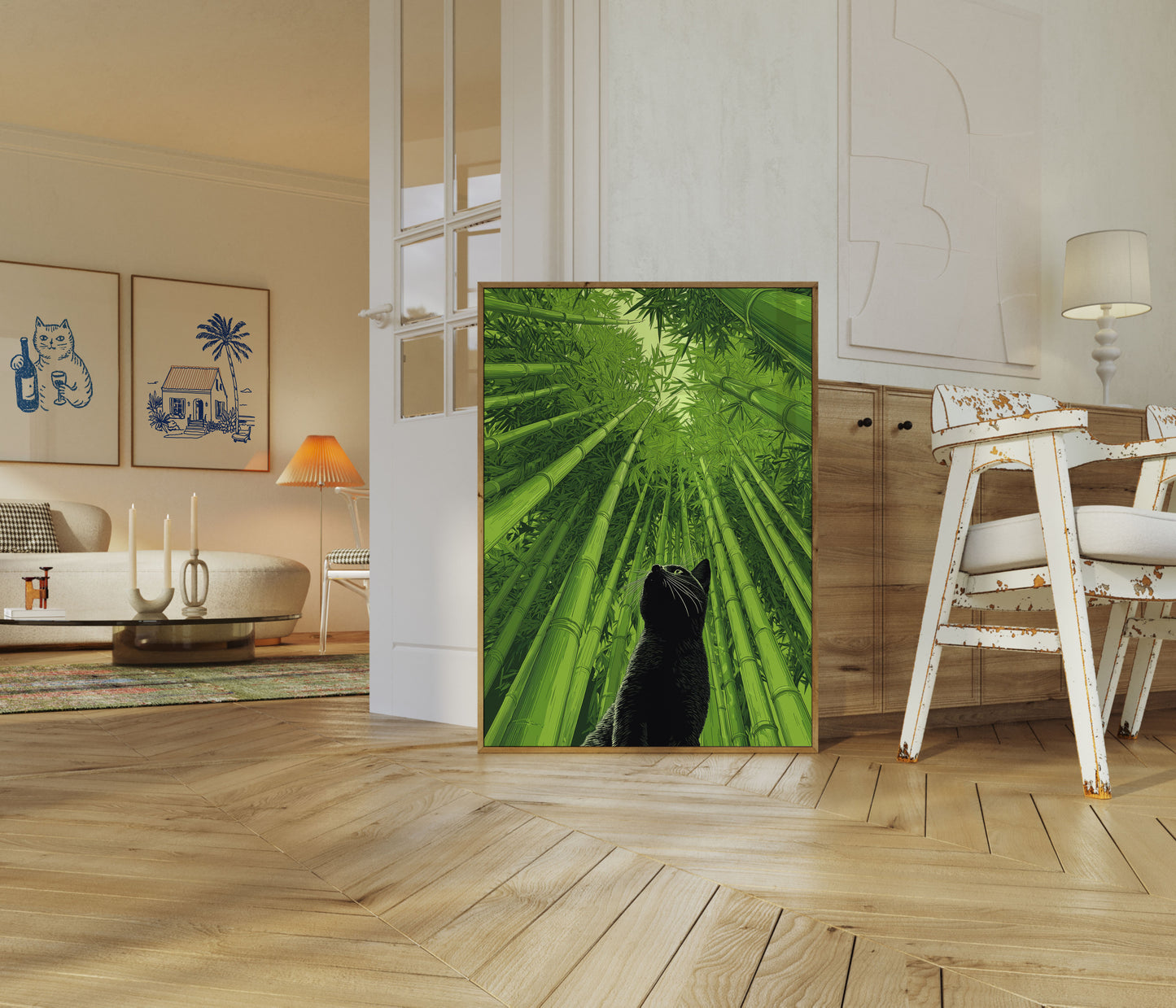 Affiche Chat Noir dans une Forêt de Bambou