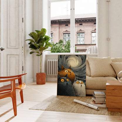 Three Cats Starry Night Poster