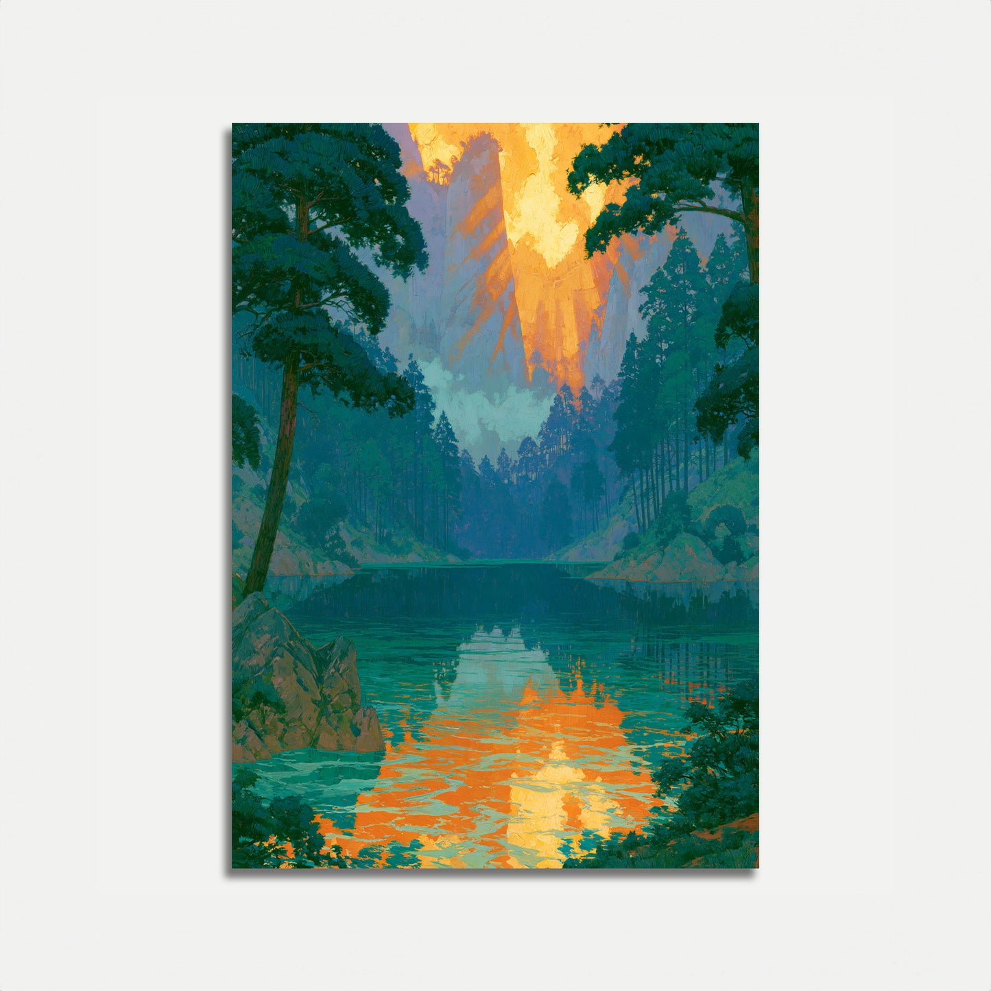 Affiche Lac Montagne Canyon Doré