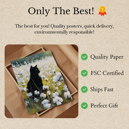 Black Cat in Cotton Field Poster