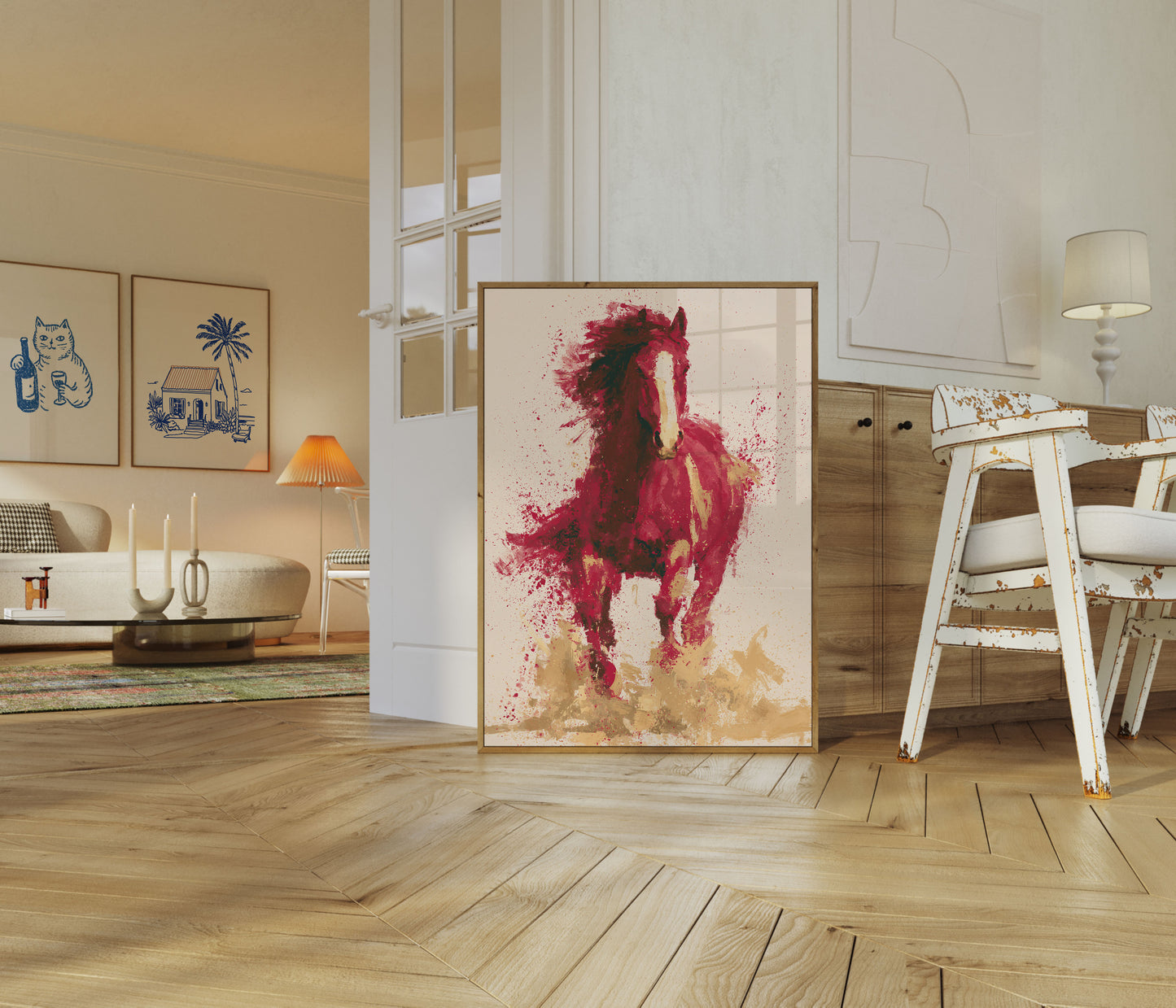 Red Horse Galloping Desert Poster