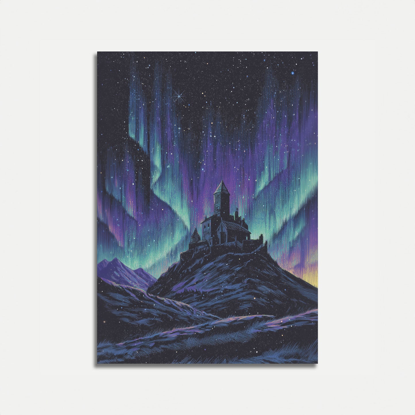 Aurora Borealis Castle Night Poster