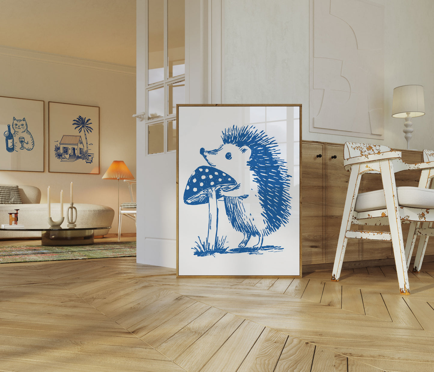 Whimsical Blue Hedgehog Woodland Poster