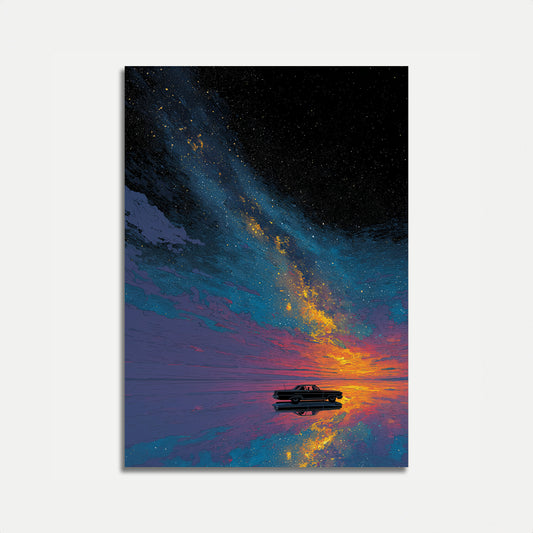 Vintage bil under stjernehimmel plakat