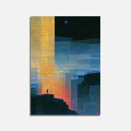 Figura Solitaria en el Póster de la Ciudad