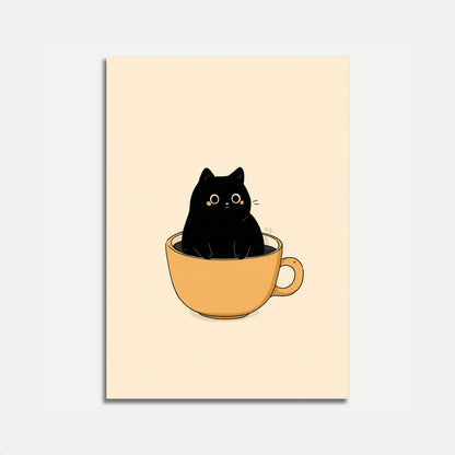 Black Cat in Coffee Cup Poster