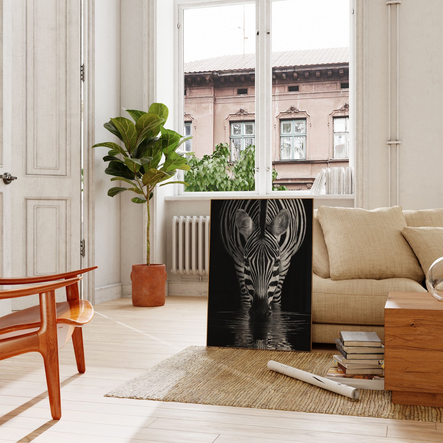 Póster de reflejo de cebra en el agua